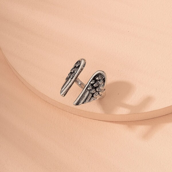 

Wings Design Cuff Ring, Antique silver