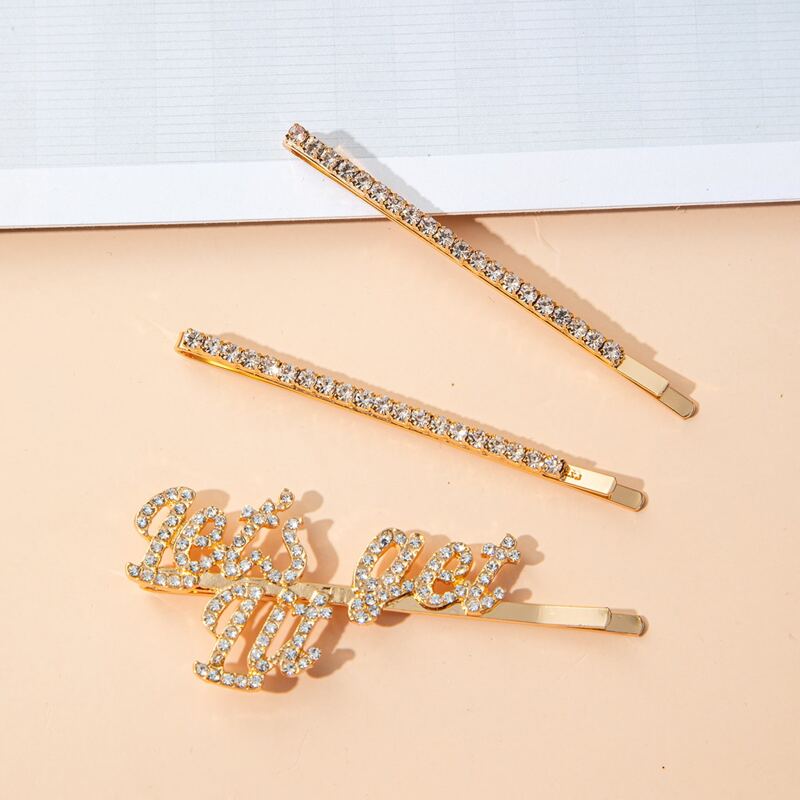 

3pcs Rhinestone Decor Hair Clip, Gold