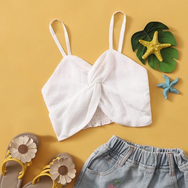 

Toddler Girls Twist Front Shirred Back Cami Top, White