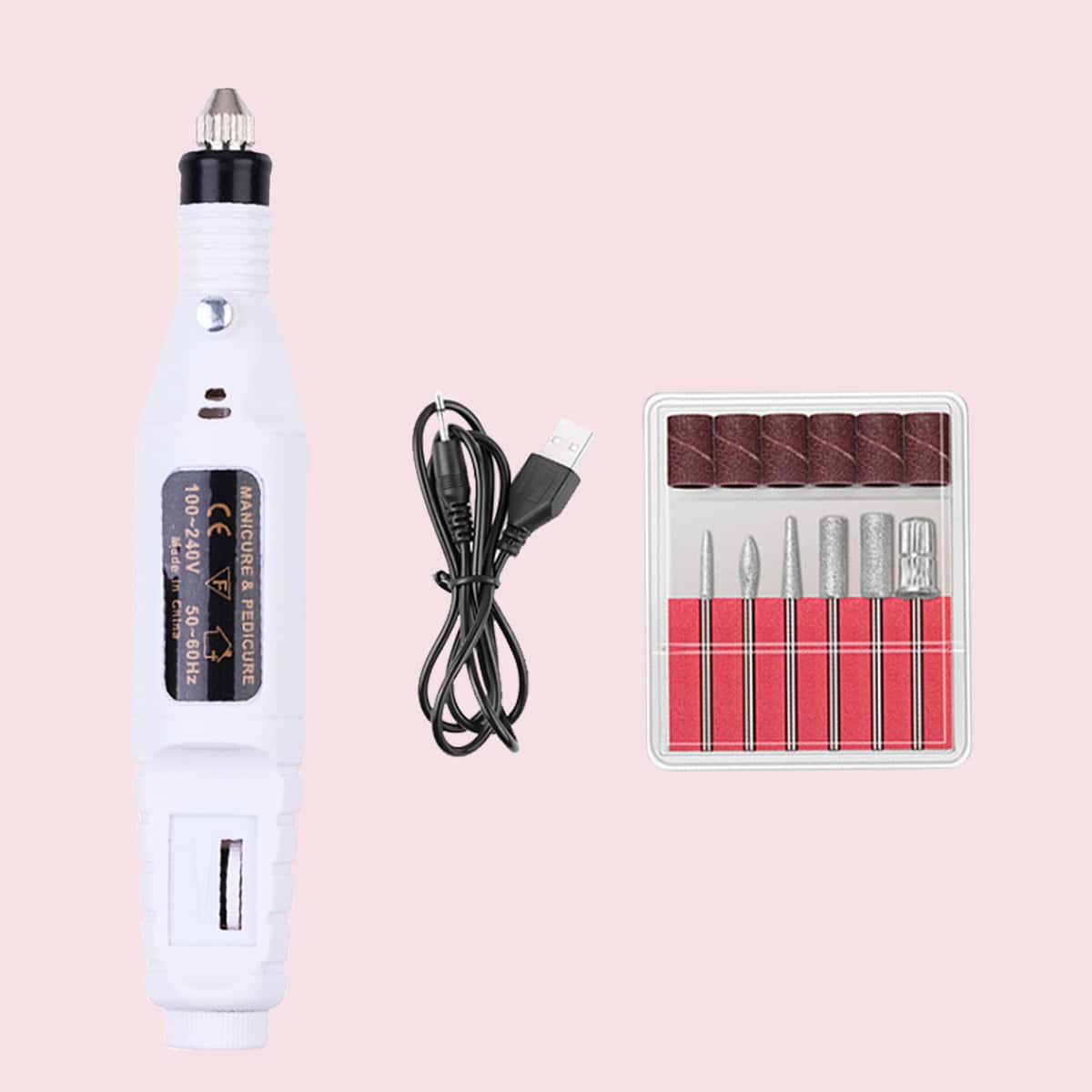 1pc Nail Polisher With 6pcs Polishing Head, White