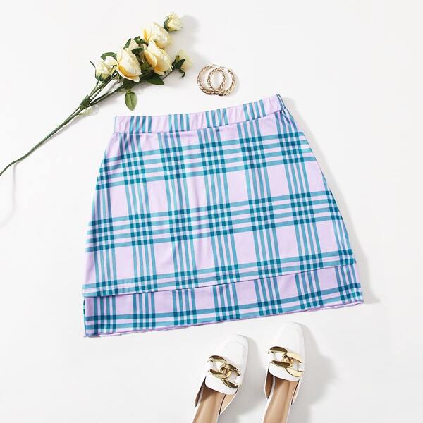 

Plus Plaid Print Skirt, Multicolor