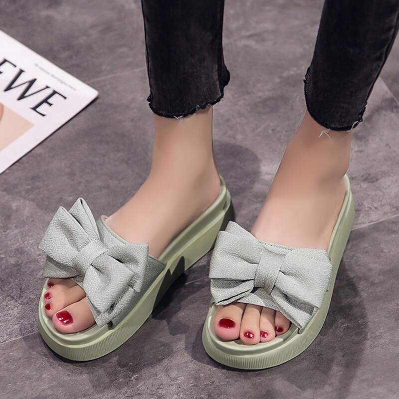 

Bow Flatform Slide Sandals, Mint green