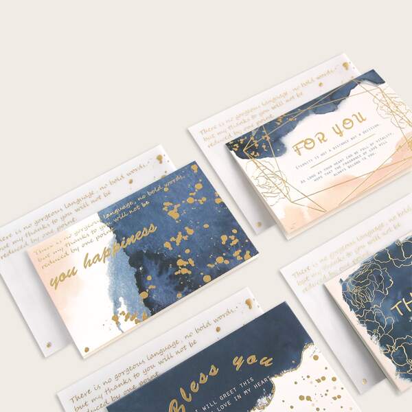 

8pcs Slogan Graphic Greeting Card & Envelope Set, Multicolor