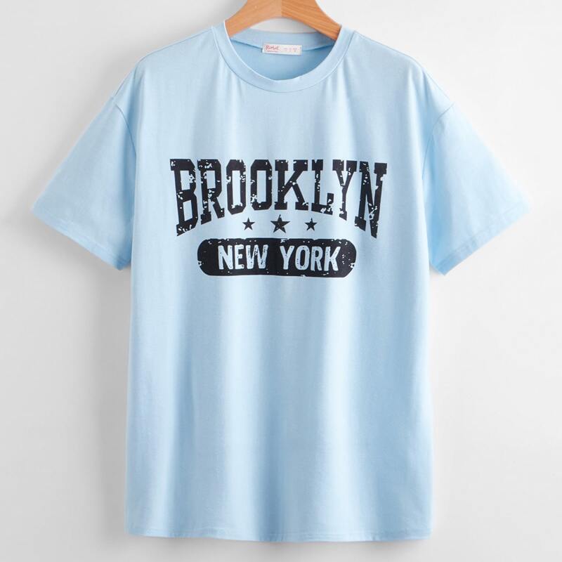 

Letter Drop Shoulder Tee, Baby blue
