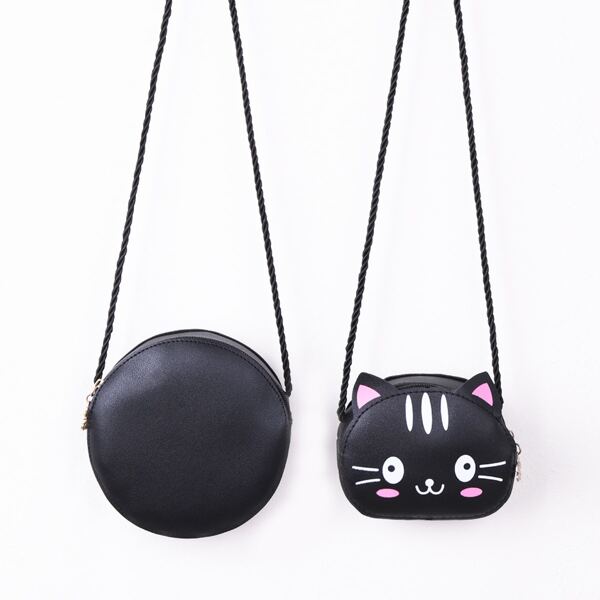 

2pcs Mini Cartoon Graphic Crossbody Bag Set, Black