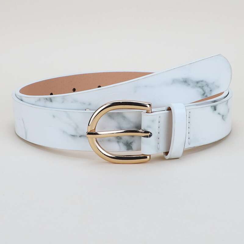 

Marble Pattern Buckle Belt, White