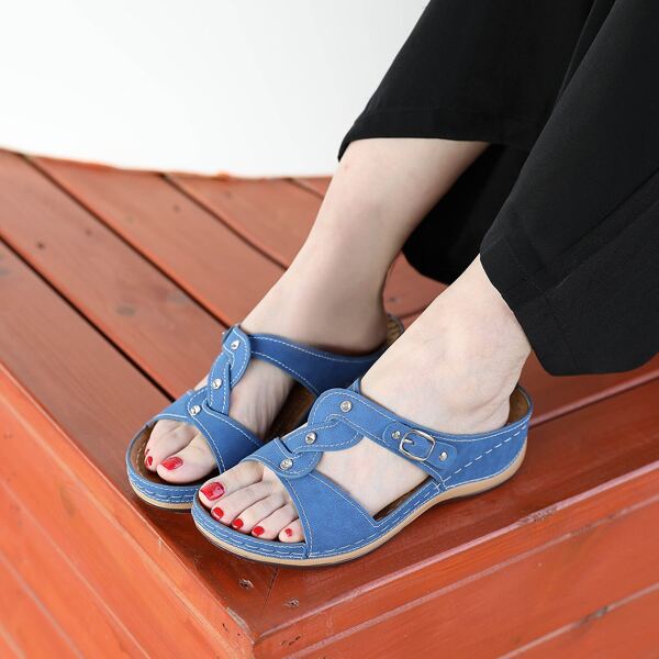 

Rhinestone Decor Slide Sandals, Blue