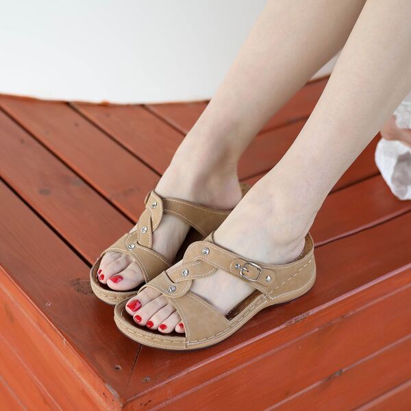 

Rhinestone Decor Slide Sandals, Camel