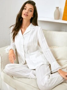 SHEIN Áo mặc nhà Nhiều lớp tay áo lá sen - trắng - Xem 1