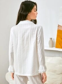 SHEIN Áo mặc nhà Nhiều lớp tay áo lá sen - trắng - Xem 2