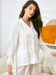 SHEIN Áo mặc nhà Nhiều lớp tay áo lá sen - trắng - Xem 3