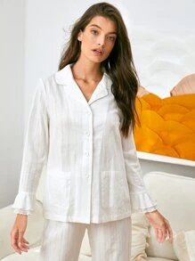 SHEIN Áo mặc nhà Nhiều lớp tay áo lá sen - trắng - Xem 4