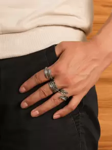 Thời trang và phổ biến 3 chiếc nhẫn cho nam chắc chắn Vòng tay phong cách Punk Hip Pop Chất liệu hợp kim cho món quà trang sức và cho vẻ ngoài sành điệu - Bạc - Xem 1