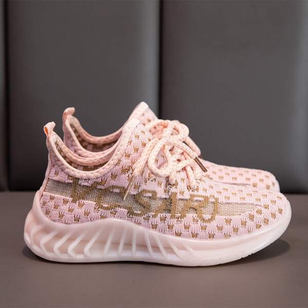 

Girls Lace Up Decor Sneakers, Pink