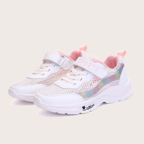 

Girls Mesh Panel Velcro Strap Sneakers, White