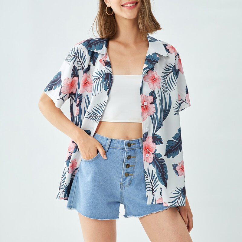 

Floral Print Button Front Blouse, Multicolor