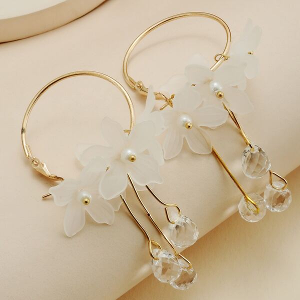 

Flower Decor Drop Earrings, Gold