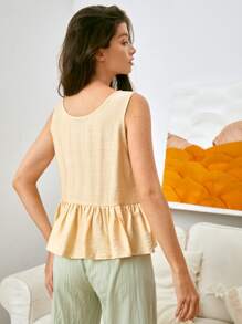 SHEIN 荷葉邊下擺背心上衣 - 杏色 - 查看 2