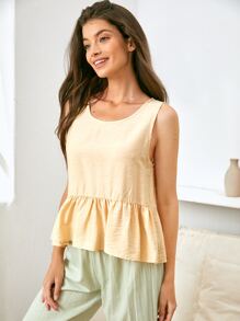 SHEIN 荷葉邊下擺背心上衣 - 杏色 - 查看 4