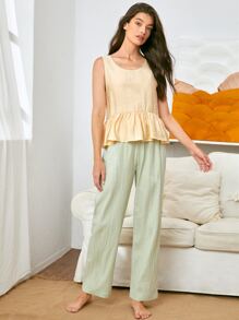 SHEIN 荷葉邊下擺背心上衣 - 杏色 - 查看 5