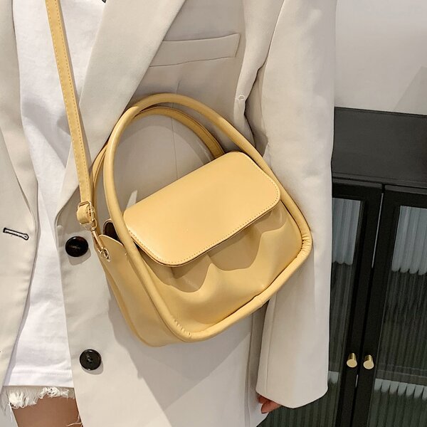 

Minimalist Ruched Satchel Bag, Yellow