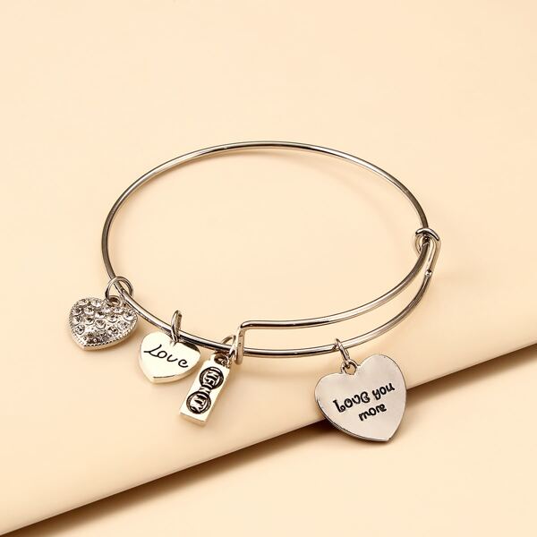 

Heart Charm Bangle, Silver
