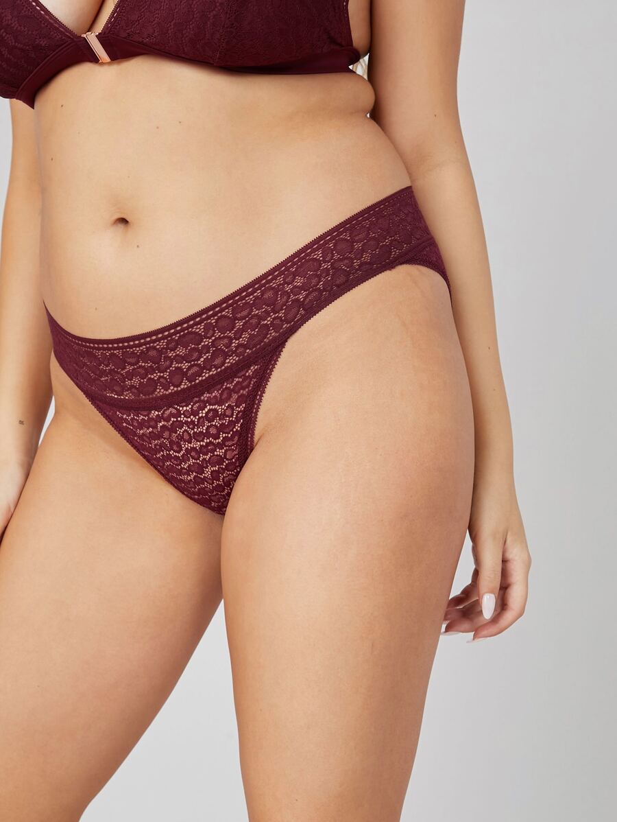 LUVLETTE Lingerie Low Rise Lace Bikini - Burgundy - View 1