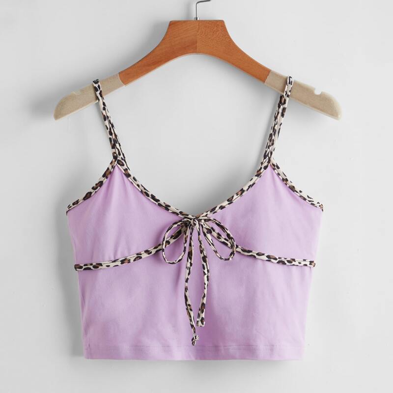 

Leopard Trim Crop Cami, Lilac purple