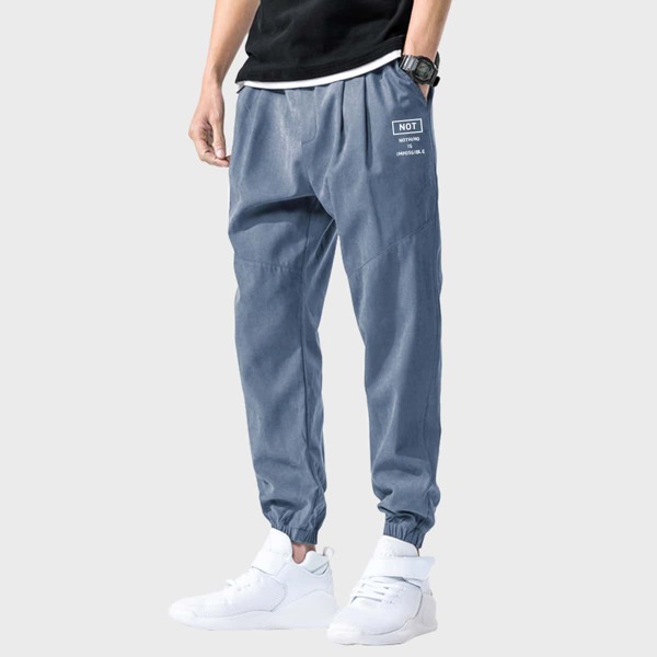 

Men Slogan Graphic Tapered Pants, Dusty blue