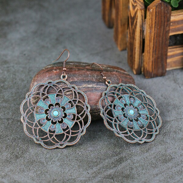 

Flower Pattern Drop Earrings, Blue