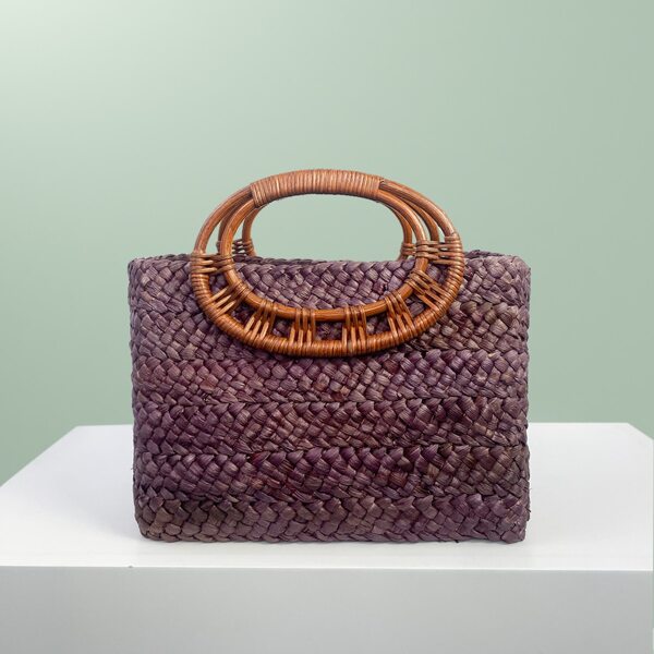 

Drawstring Decor Straw Tote Bag, Rust brown