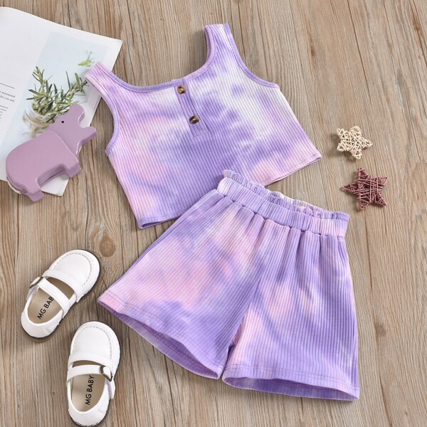 

Toddler Girls Tie Dye Tank Top & Paper Bag Waist Shorts, Multicolor