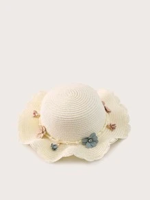Girls Flower Decor Straw Hat & Bag - White - View 2
