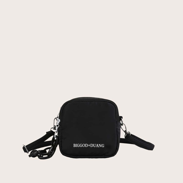 

Men Mini Chain Decor Crossbody Bag, Black