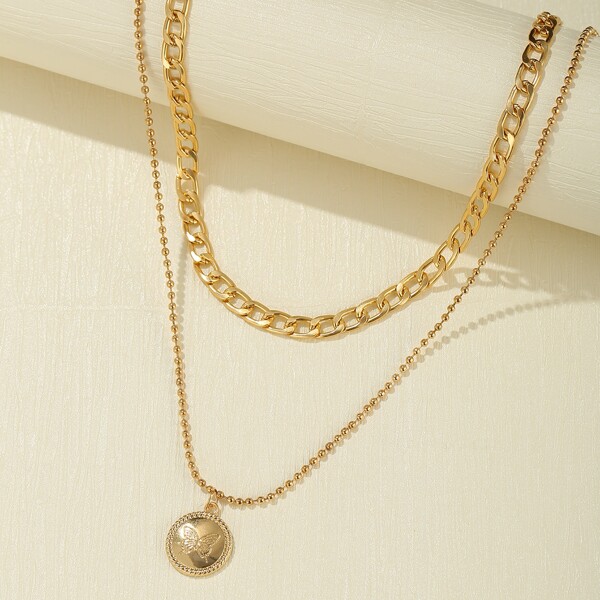 

Round Charm Layered Necklace, Gold