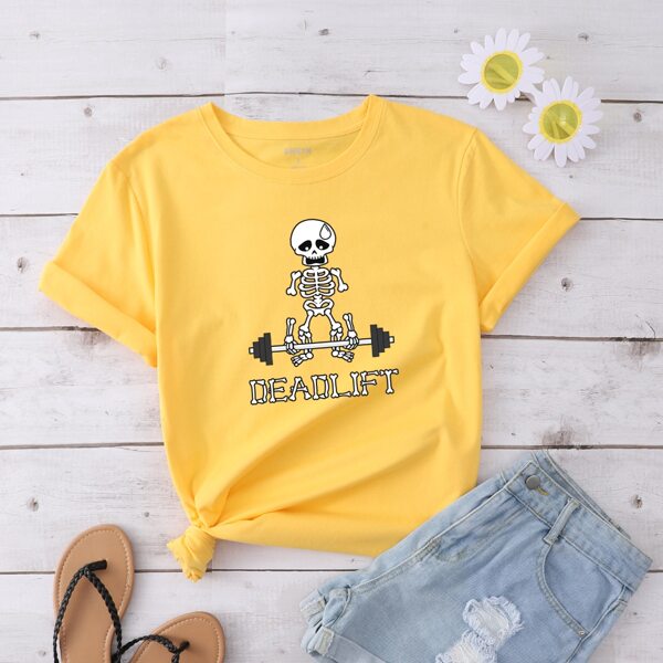 

Skull & Letter Graphic Tee, Yellow