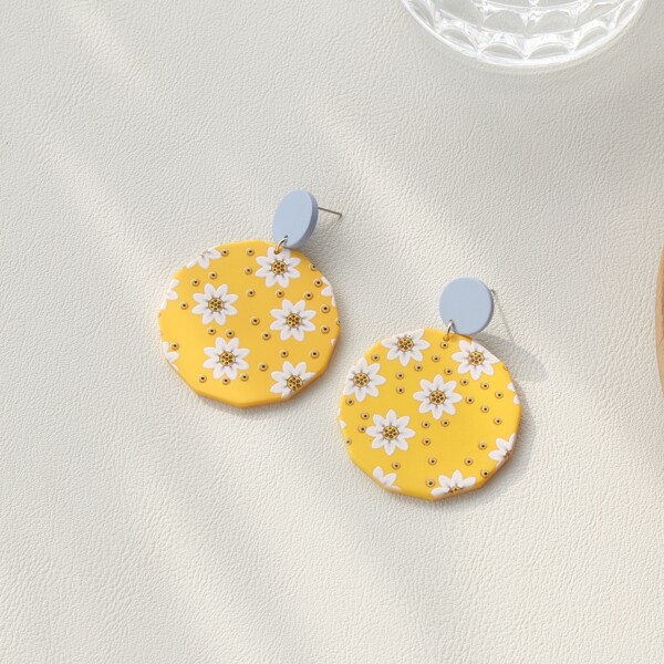 

Floral Pattern Round Drop Earrings, Yellow