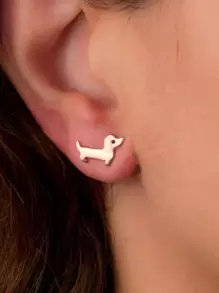 Một cặp khuyên tai nữ đơn giản hình chó trơn bằng thép không gỉ có lỗ thông hơi Can Love Card phù hợp để đeo hàng ngày - Bạc - Xem 1