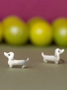 Một cặp khuyên tai nữ đơn giản hình chó trơn bằng thép không gỉ có lỗ thông hơi Can Love Card phù hợp để đeo hàng ngày - Bạc - Xem 2