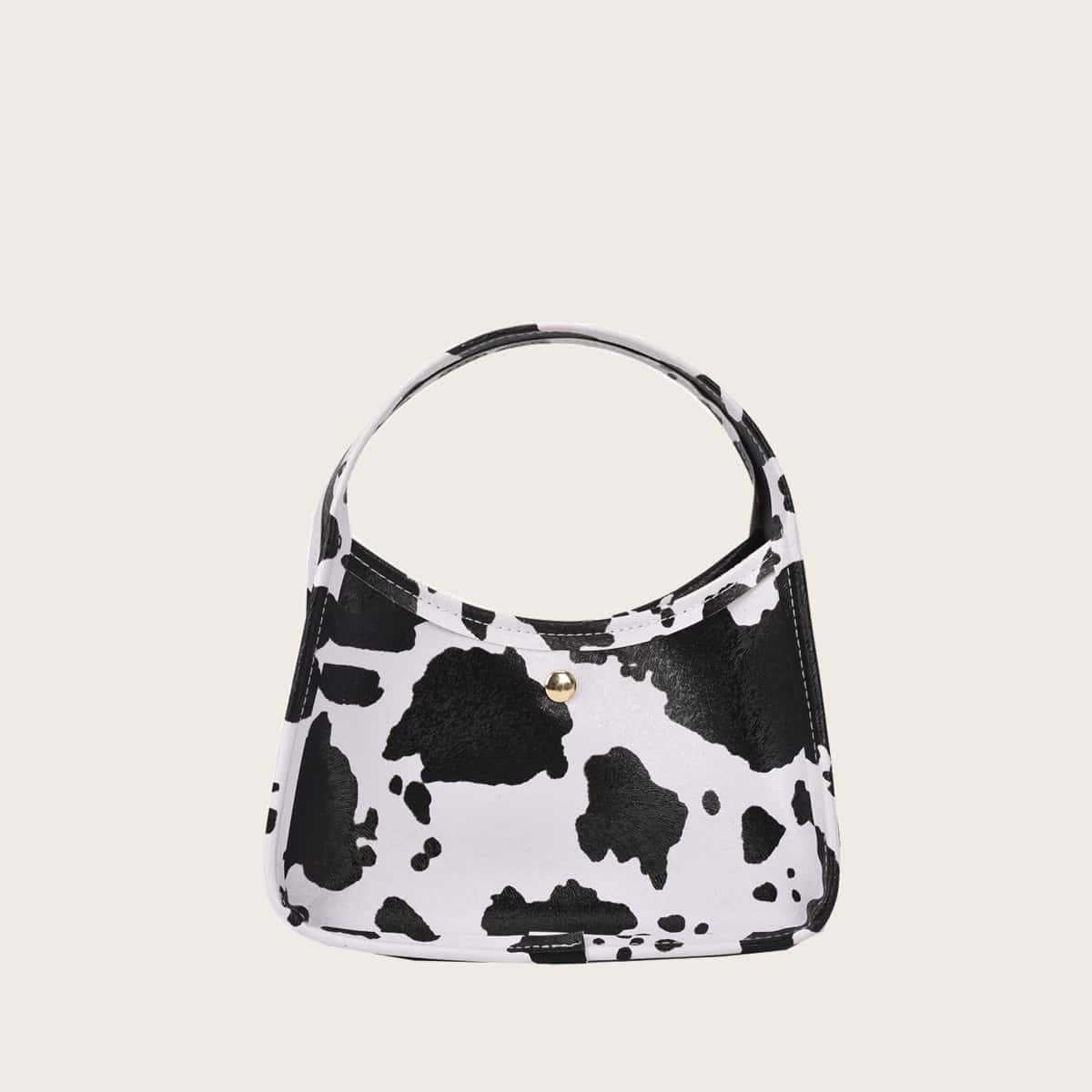 

Cow Print Satchel Bag, Black and white