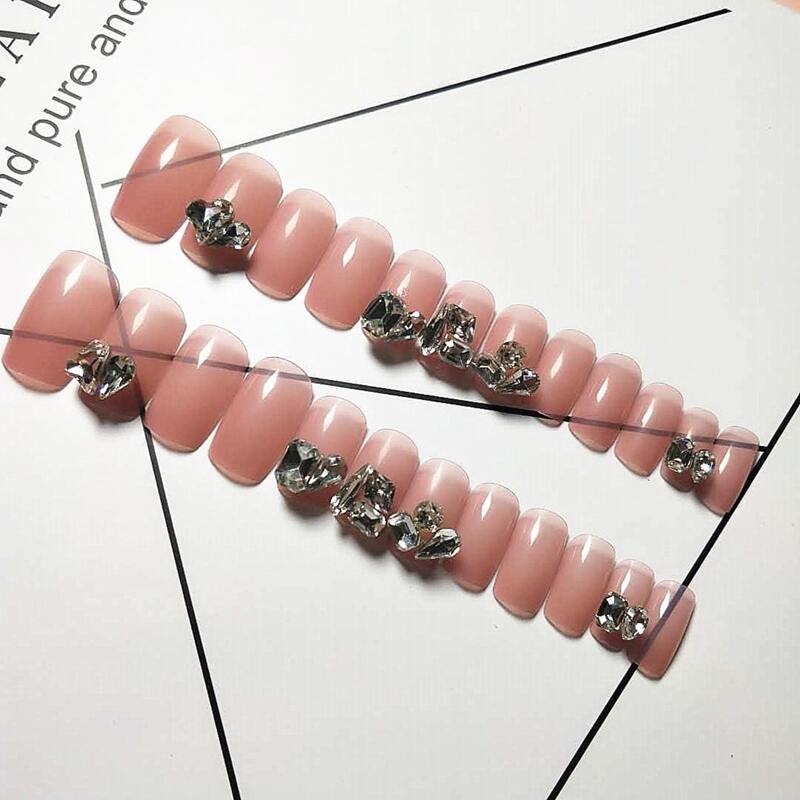 

24pcs Rhinestone Fake Nail, Silver