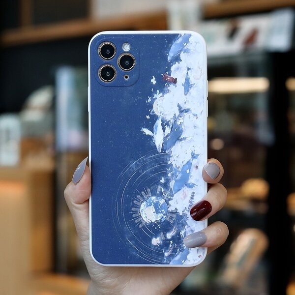 

Cartoon Whale Phone Case, Blue and white
