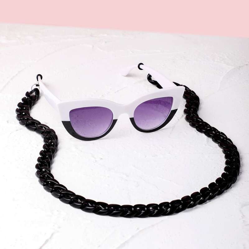 

Tinted Lens Sunglasses With Glasses Chain, Black and white