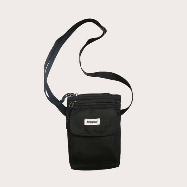 

Men Letter Patch Crossbody Bag, Black