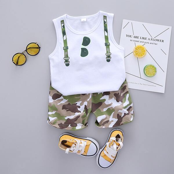 

Toddler Boys Graphic Tank Top With Camo Shorts, Multicolor
