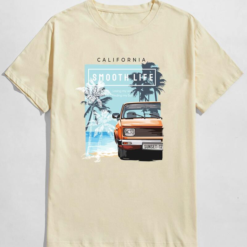 

Guys Letter Tropical Graphic Tee, Beige