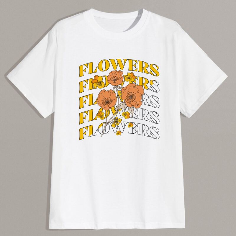 Guys Letter Flower Graphic Tee, White