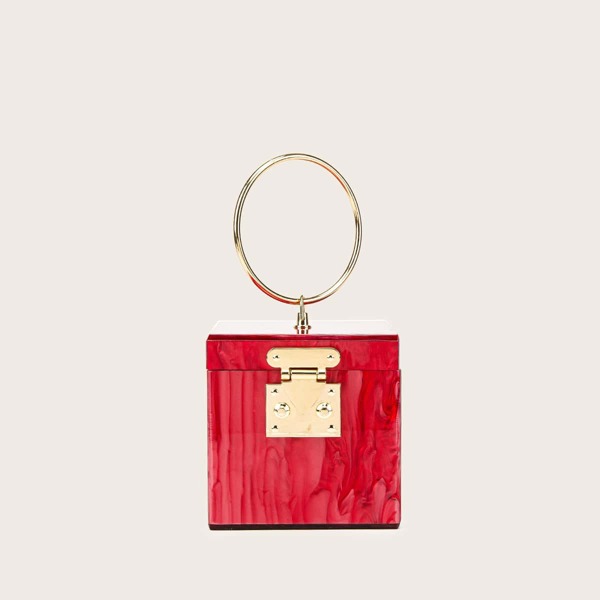 

Mini Ring Handle Box Bag, Burgundy