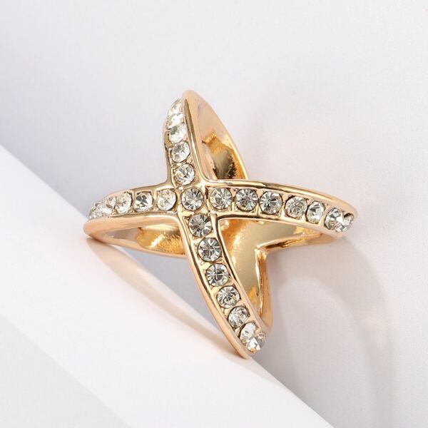 

Rhinestone Decor Scarf Buckle Ring, Gold