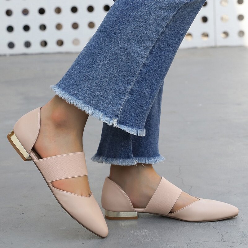 

Point Toe Elastic Band Flats, Pink